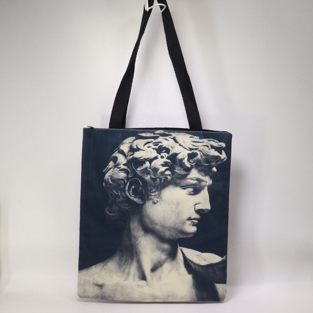 Michelango David Tote Handbag Black Velvet Lined 2 Canvas Handles Zip Purse Bag